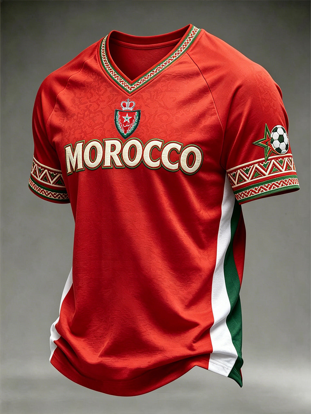 T-shirt à col en V pour hommes, motif imprimé aux motifs de football et combinaison de couleurs