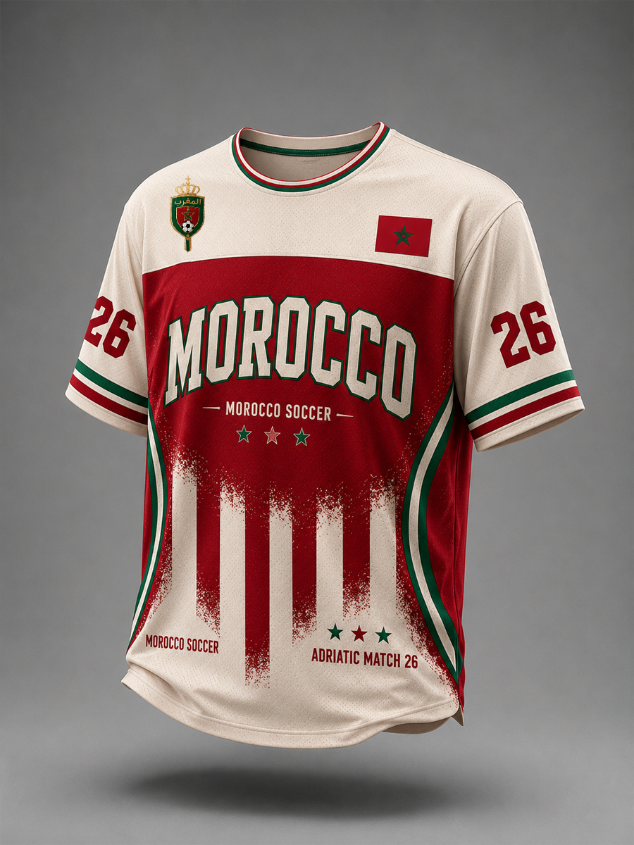 T-shirt manches courtes pour hommes, imprimé football marocain