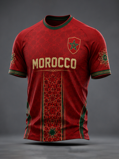 T-shirt à manches courtes pour homme Maroc Football Printed