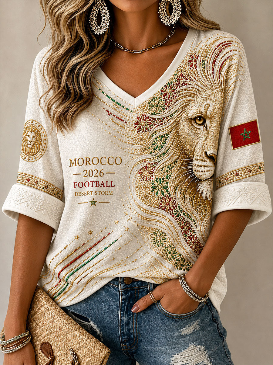 T-shirt 2026 Morocco Football Lion pour femme