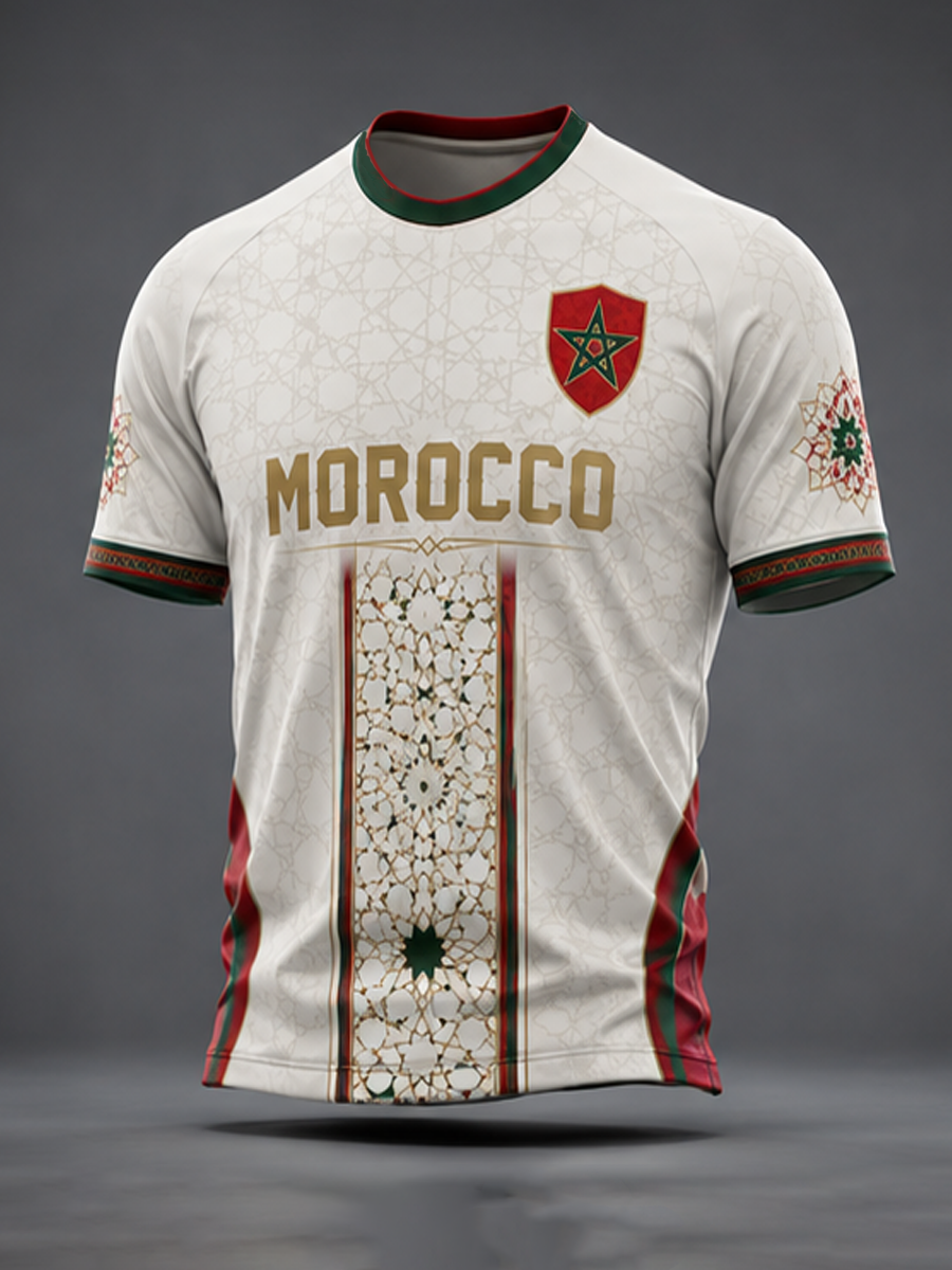 T-shirt à manches courtes pour homme Maroc Football Printed