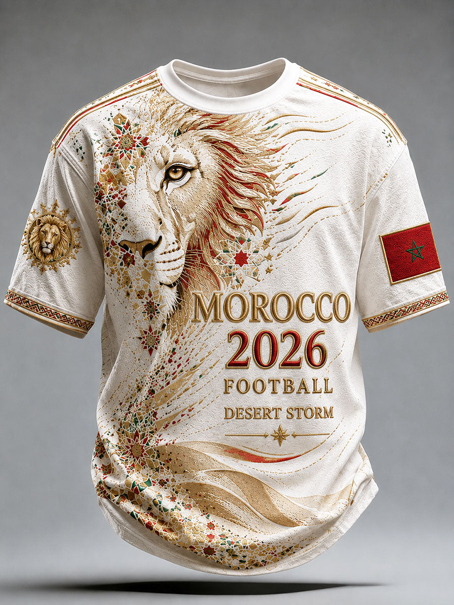 T-shirt à imprimé lion du Maroc 2026 pour homme