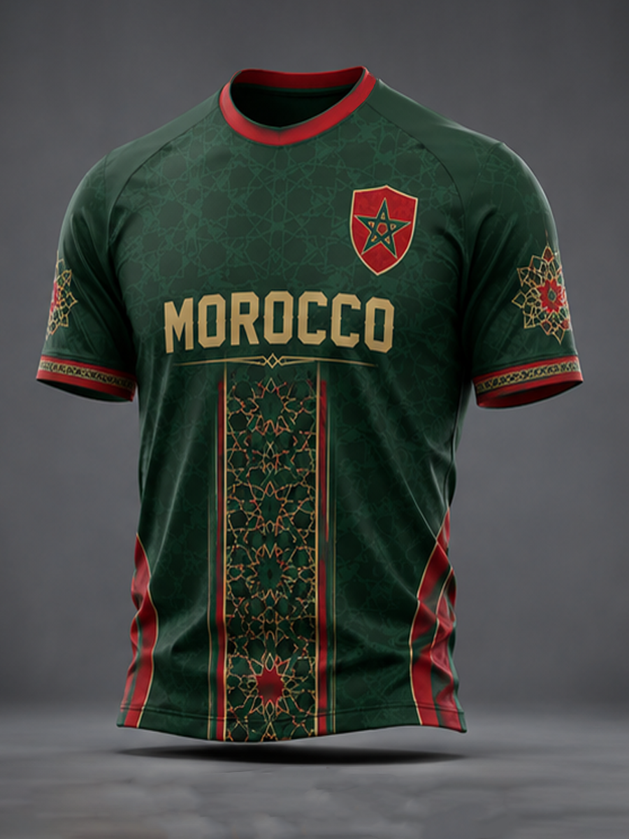 T-shirt à manches courtes pour homme Maroc Football Printed