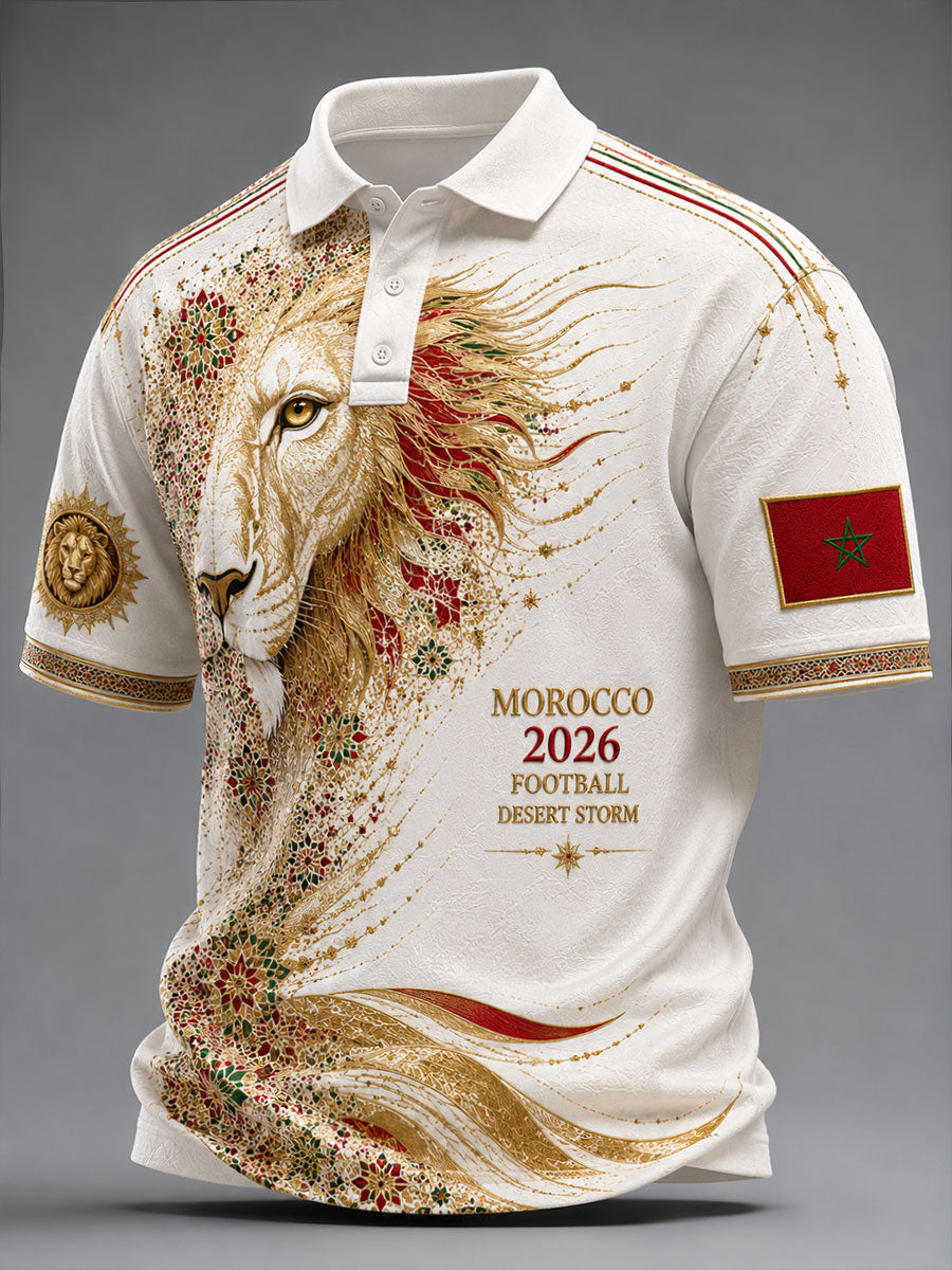 Polo 2026 Morocco Football Lion Print pour homme