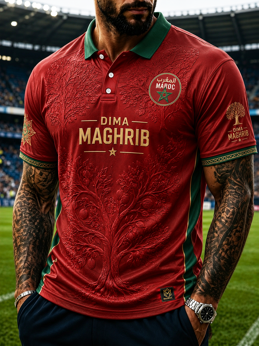 Polo homme imprimé aux couleurs du football marocain