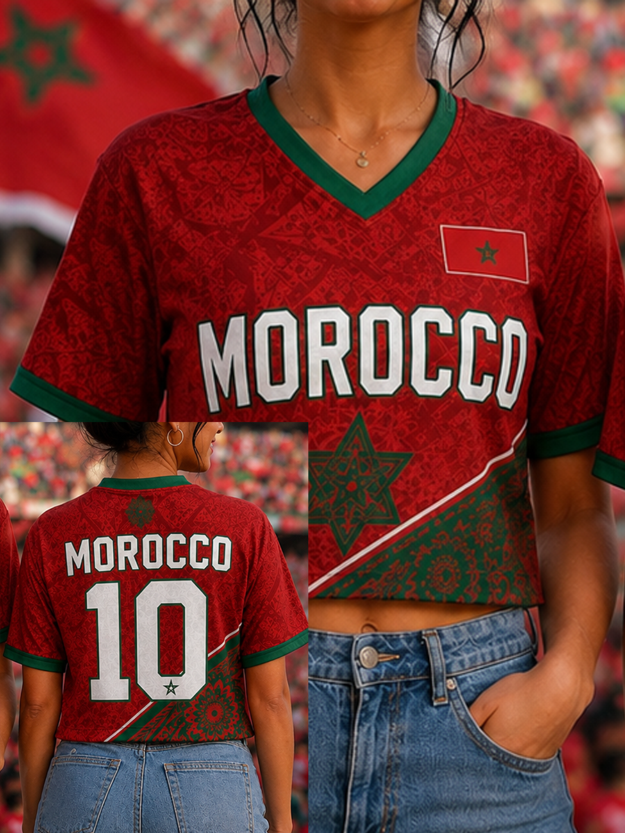 T-shirt à manches courtes imprimé football du Maroc pour femme