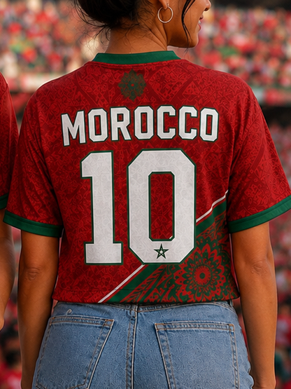 T-shirt à manches courtes imprimé football du Maroc pour femme