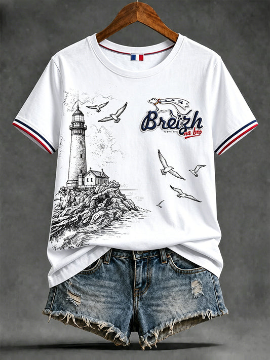 Tee-shirt femme imprimé Bretagne française, casual et minimaliste