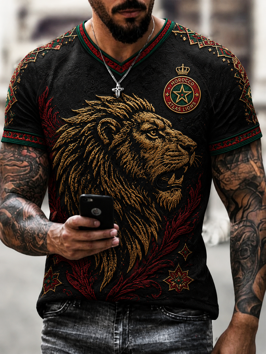 T-shirt col V imprimé Maroc pour homme