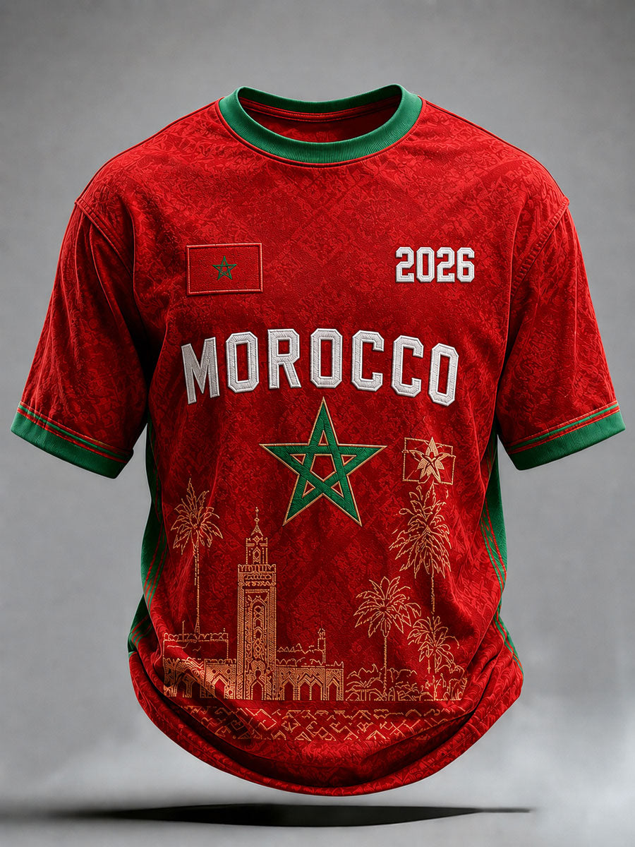 T-shirt décontracté pour hommes avec imprimé du football marocain