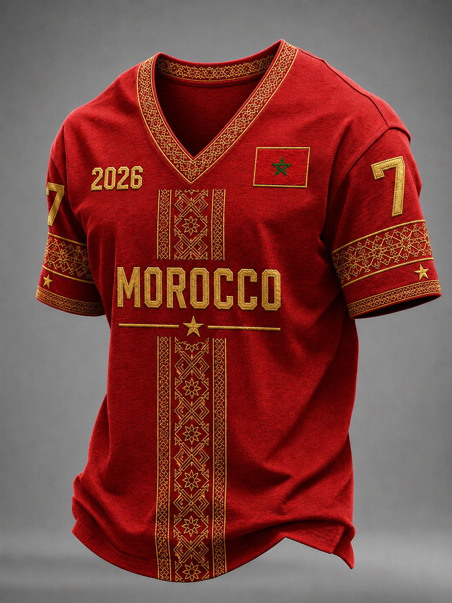 T-shirt décontracté pour hommes avec imprimé du football marocain
