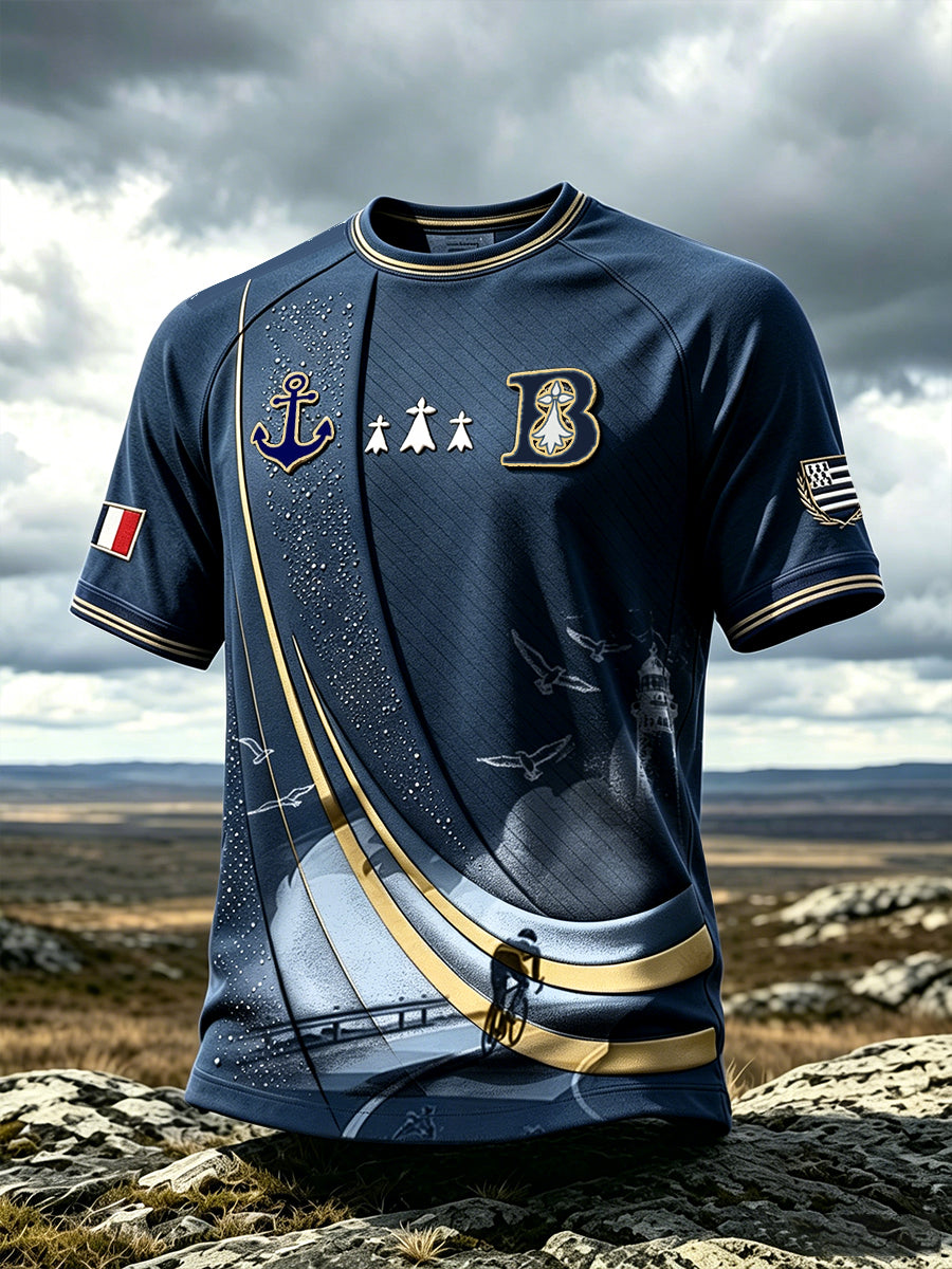 T-shirt Décontracté Homme Bleu Foncé Brittany Tour de France Cyclisme Imprimé