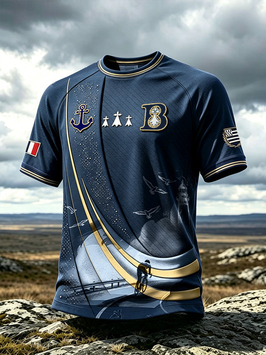 T-shirt Décontracté Homme Bleu Foncé Brittany Tour de France Cyclisme Imprimé