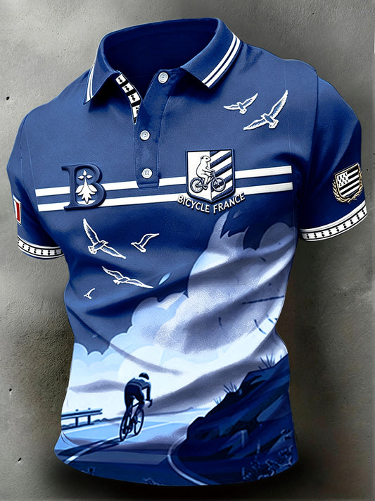 Polo De Sport Décontracté Homme Bleu À Rayures Bretonnes