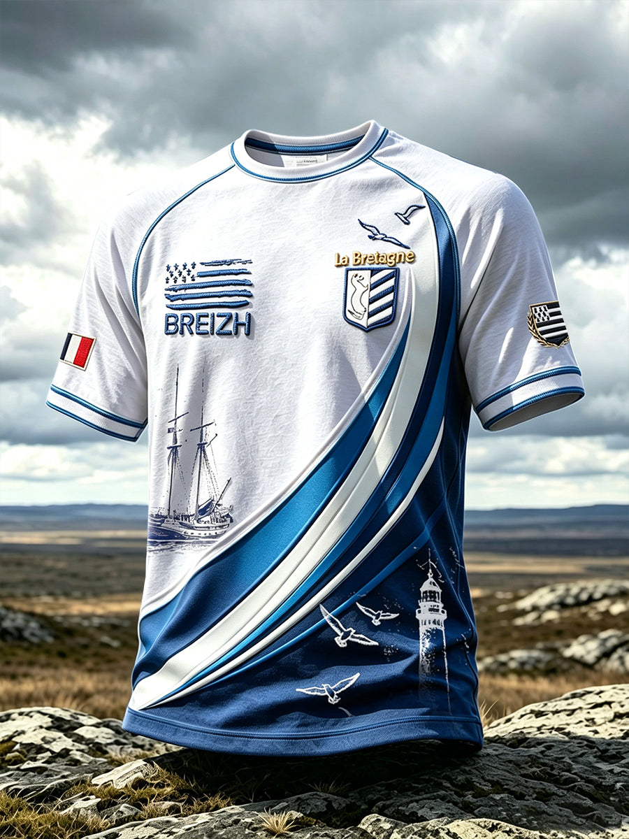 T-shirt décontracté à imprimé phare Bretagne française pour hommes