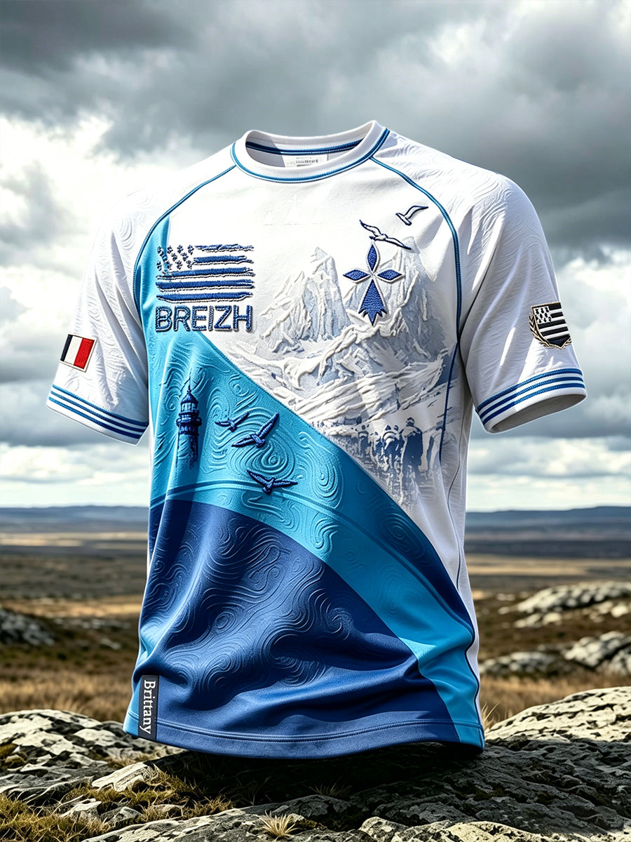 T-shirt décontracté à imprimé cyclisme français Bretagne pour hommes