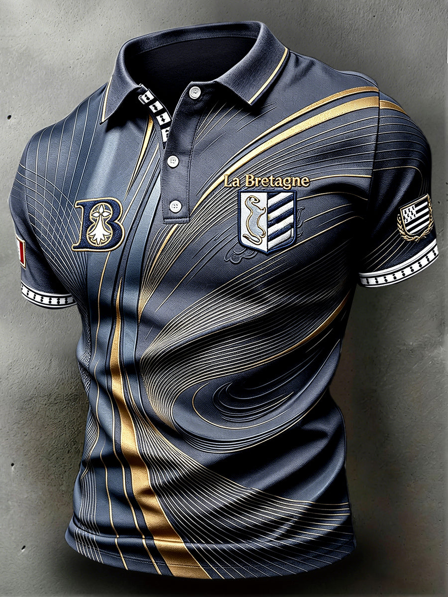 Polo Homme Bleu Foncé Imprimé Breton