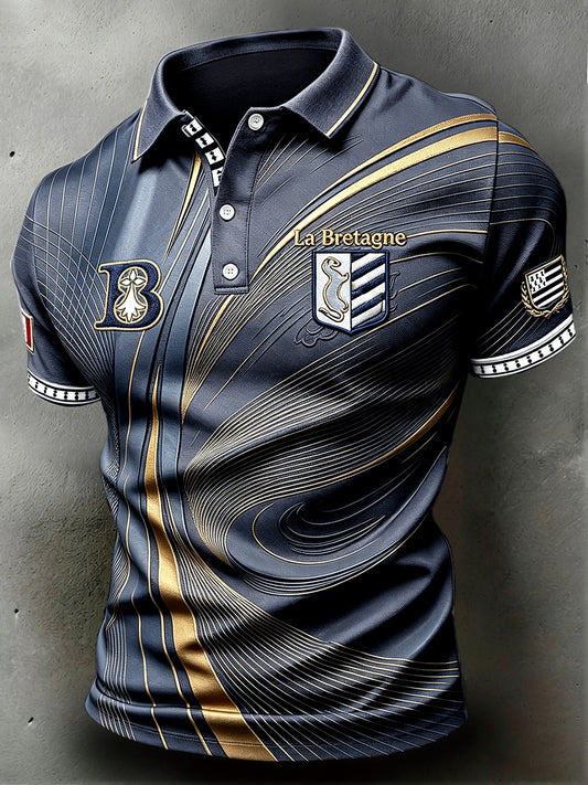 Polo Homme Bleu Foncé Imprimé Breton