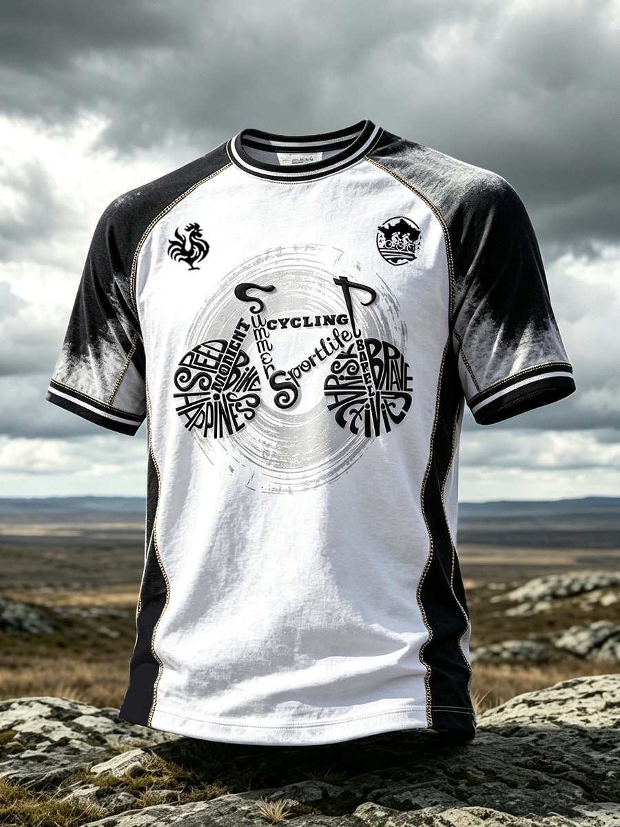 T-shirt décontracté pour homme à imprimé graffiti noir et blanc, style cycliste français