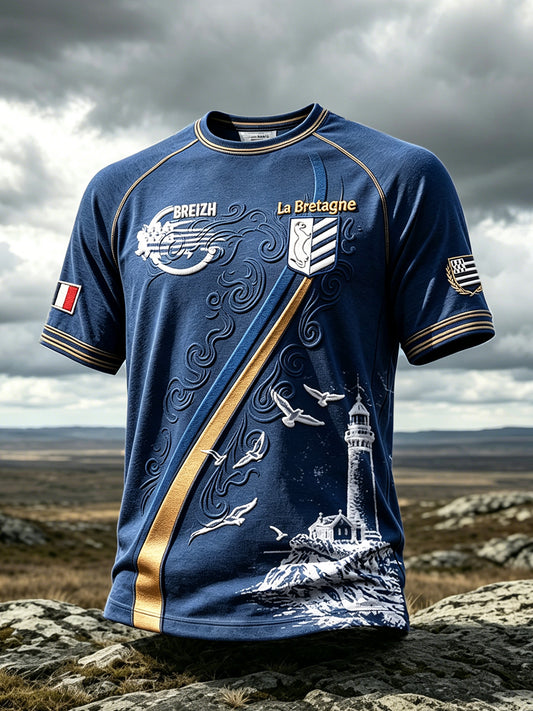 T-shirt décontracté pour homme à imprimé 3D représentant le phare de Bretagne, en France