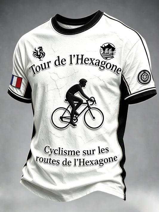 T-shirt décontracté à imprimé patchwork 3D Tour de France pour homme