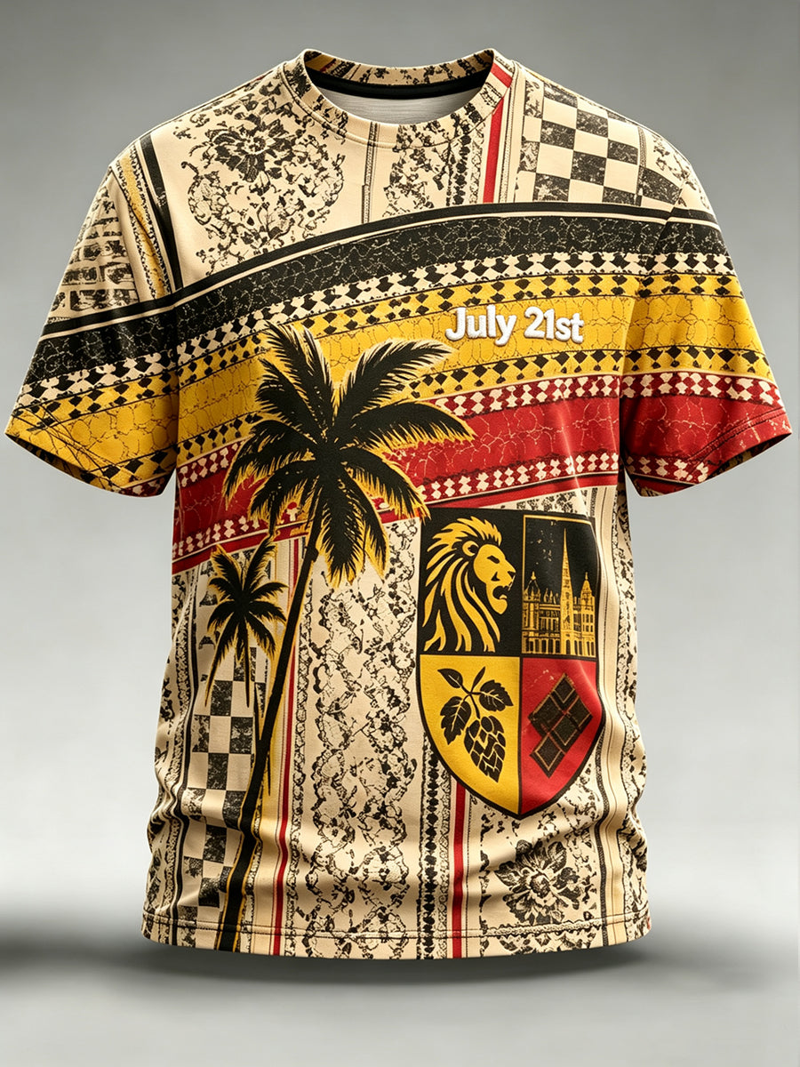 T-shirt vintage à manches courtes, ample, imprimé, à la mode, pour la fête nationale de la Belgique, pour hommes
