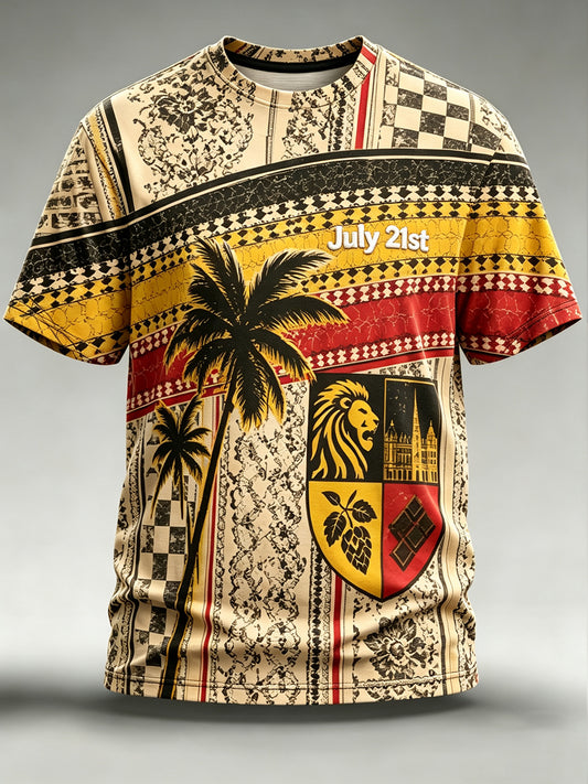 T-shirt vintage à manches courtes, ample, imprimé, à la mode, pour la fête nationale de la Belgique, pour hommes