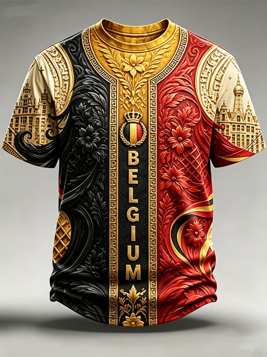 T-shirt vintage à manches courtes, ample, imprimé, à la mode, pour la fête nationale de la Belgique, pour hommes