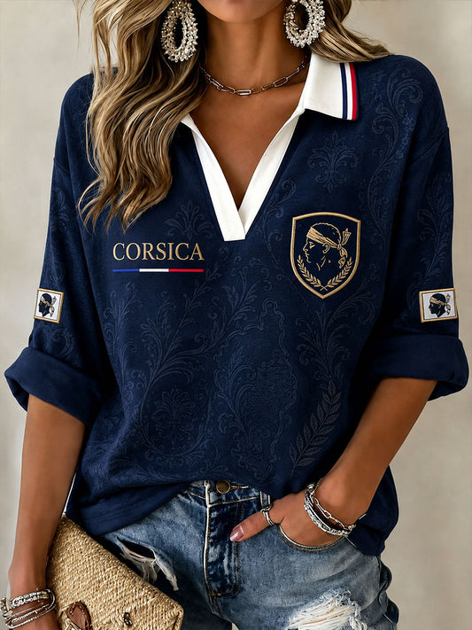 T-shirt femme Corsica à manches mi-longues et col en V