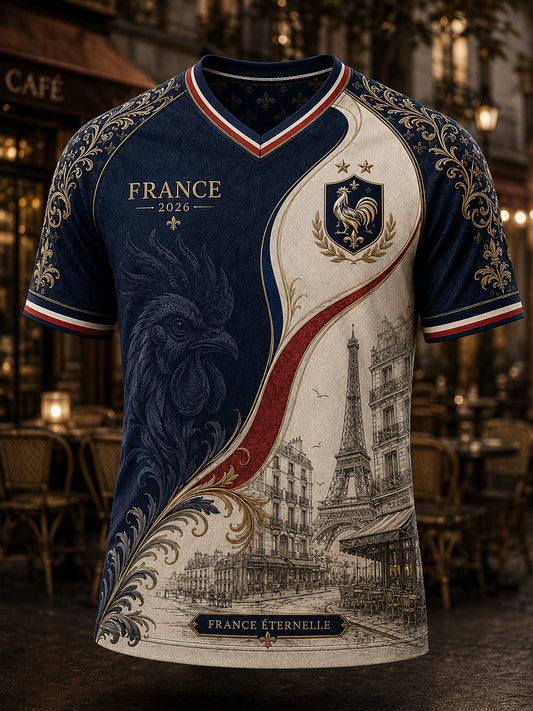 T-shirt à col en V pour la commémoration patriotique française, modèle homme