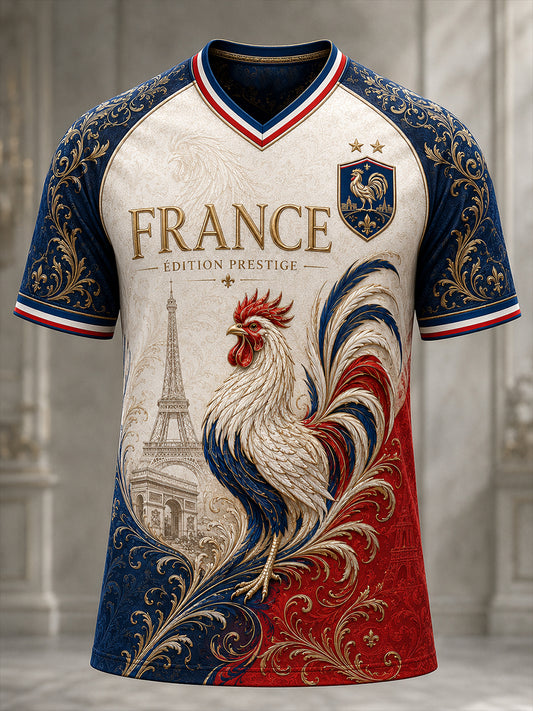 T-shirt à col en V pour la commémoration patriotique française, modèle homme