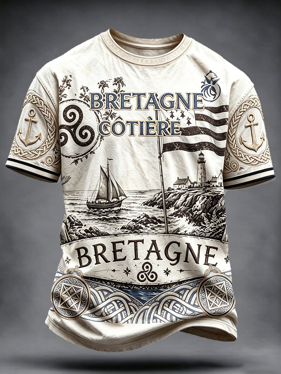 T-shirt décontracté à imprimé de drapeau français vintage pour hommes