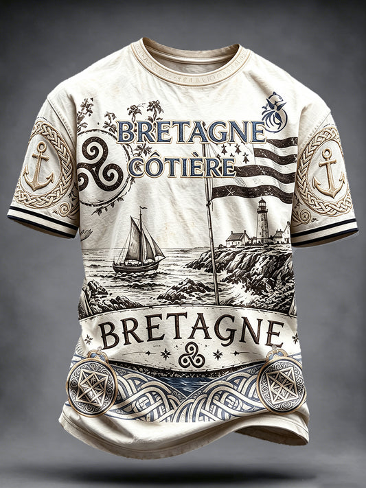 T-shirt décontracté à imprimé de drapeau français vintage pour hommes