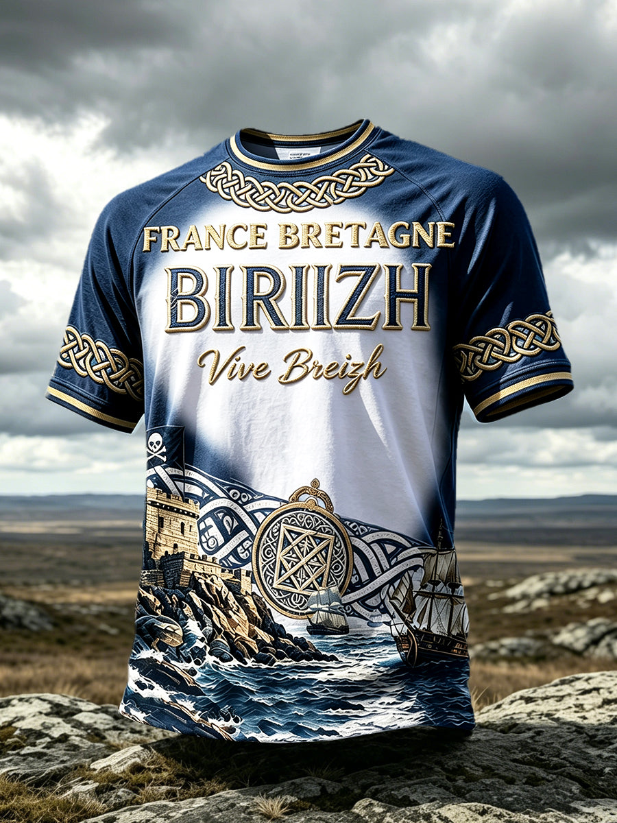 T-shirt décontracté à imprimé dégradé Bretagne française pour hommes