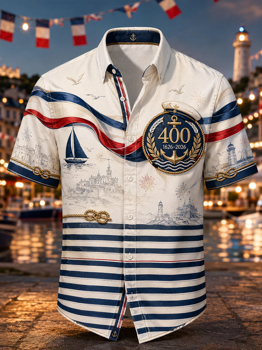 Chemise décontractée pour homme, marine française, manches courtes