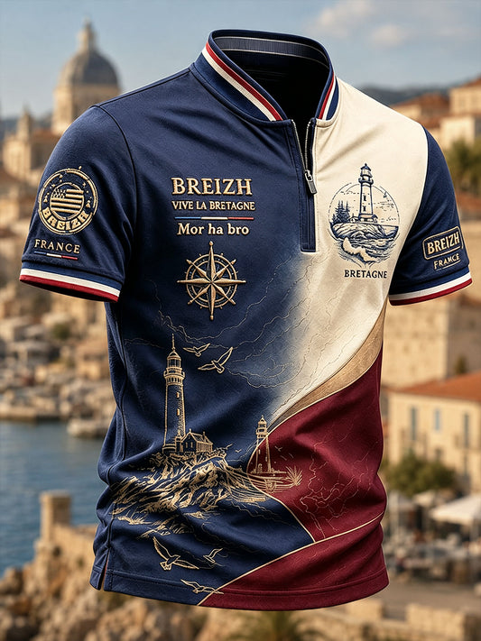 T-shirt à manches courtes à glissière décontracté French Brittany Harbour pour homme