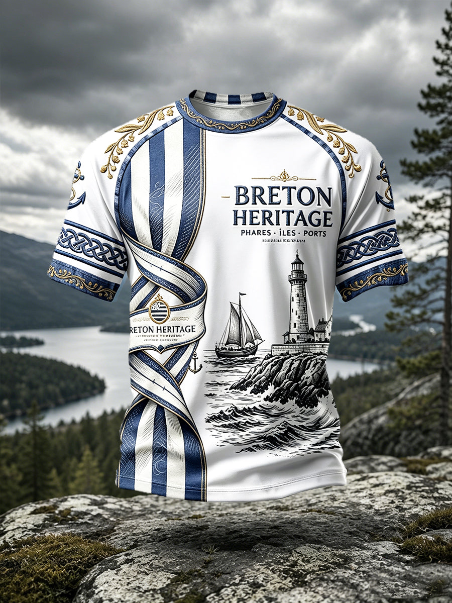 T-shirt Décontracté à Epaule Dénudée Imprimé Patrimoine de la Bretagne Française pour Homme