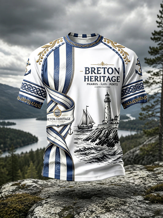 T-shirt Décontracté à Epaule Dénudée Imprimé Patrimoine de la Bretagne Française pour Homme