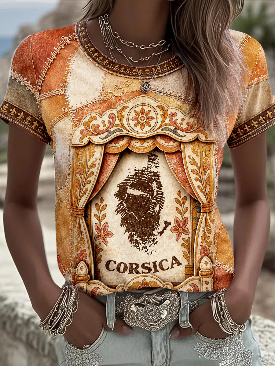 T-shirt décontracté pour femme à imprimé patchwork corse français