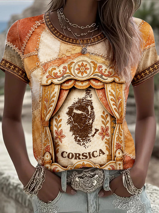 T-shirt décontracté pour femme à imprimé patchwork corse français
