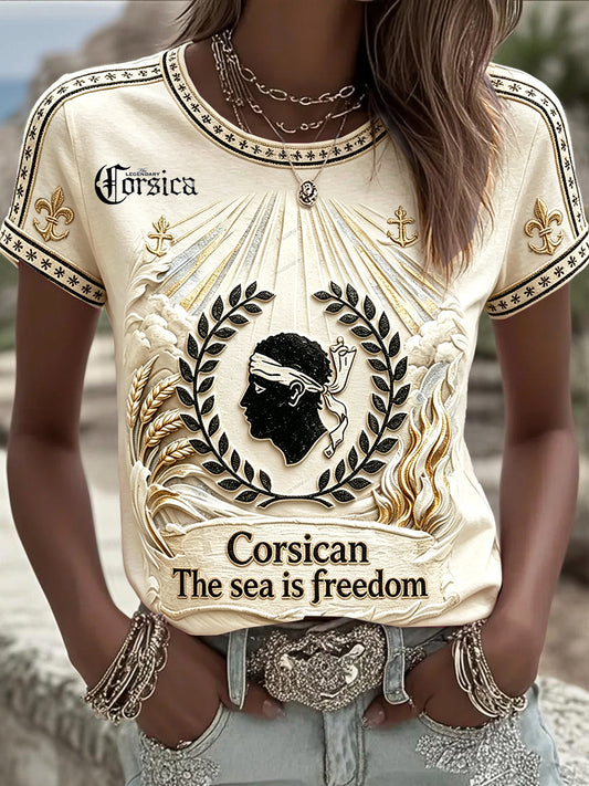 T-shirt décontracté pour femme, blanc cassé, imprimé 3D français corse