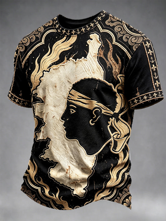 T-shirt décontracté noir pour homme, style vintage corse, motif patchwork