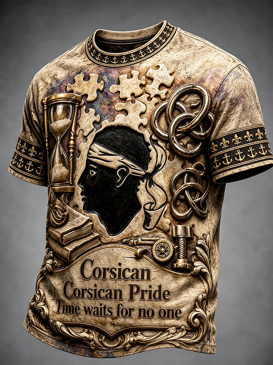 T-shirt décontracté vintage pour homme à imprimé 3D corse