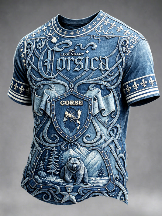 T-shirt décontracté pour homme en denim à imprimé corse français