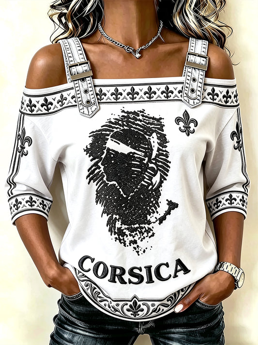 T-shirt blanc à bretelles spaghetti pour femme, imprimé français corse, décontracté et tendance