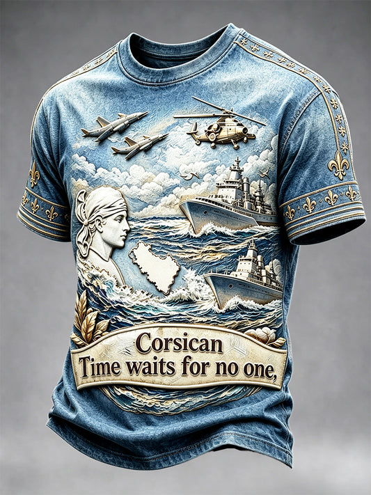 T-shirt décontracté pour homme, imprimé vintage à thème maritime, style corse français