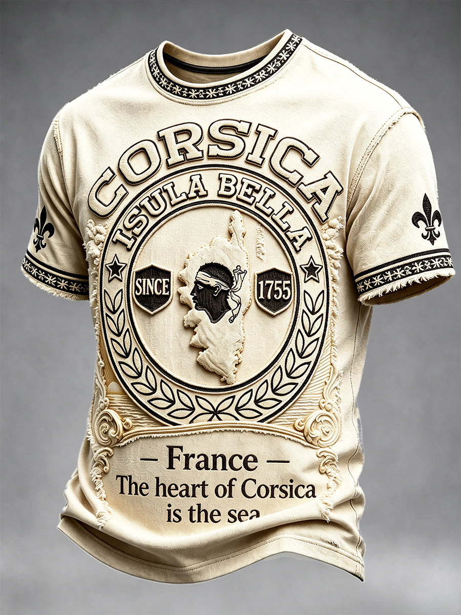 T-shirt décontracté pour homme, style rétro français corse, imprimé 3D