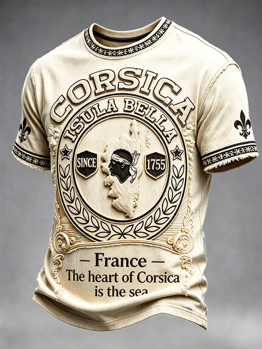 T-shirt décontracté pour homme, style rétro français corse, imprimé 3D
