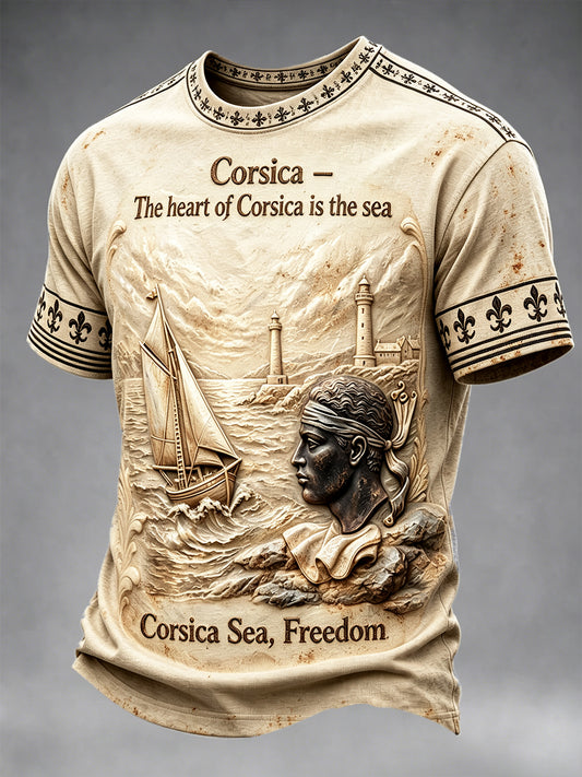 T-shirt décontracté pour homme, imprimé vintage Voyage sur l’île de Corse