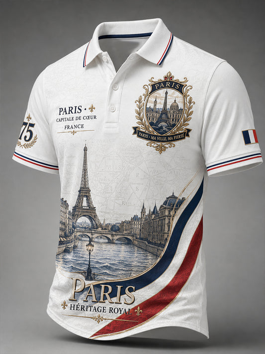 Chemise à manches courtes pour homme, motifs villes françaises